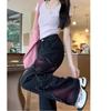 Jeans acolchados de mariposa teñidos anudados lavados de estilo americano para mujer Otoño e Invierno forrados de vellón Engrosados Sueltos de pierna recta y ancha