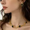 Collar geométrico ovalado negro europeo y americano, estilo corte vintage, cadena elegante para clavícula, aretes, joyería de nicho de alta gama para mujer