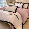Conjunto de Cama de Algodão Lavado Coração Delicado Quatro Peças Estilo Princesa Super Macio Roupa de Cama para Dormir Nu Lençóis de Cama Lençóis de Cama Capa de Edredom Universal para Todas as Estações