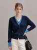 Suéter de punto slim-fit estilo francés para mujer, versátil para el trabajo, con un diseño único y sofisticado, manga larga