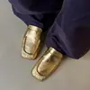 Zapatos Planos de Moda Plateados de 1 cm con Boca Baja, Suela Suave, Cómodos, Nuevos para Primavera y Otoño 2026, Cuadrados, sin Cordones, de Piel