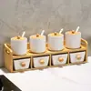 Conjunto Criativo de Potes de Cerâmica para Temperos para Cozinha Doméstica, Conjunto de Seis Peças Estilo Japonês com Frascos de Temperos e Pote de Sal