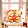 Dia dos Namorados casal urso de desenho animado coração laço adesivo eletrostático para porta e janela de vidro decoração de atmosfera