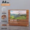 Portatarjeta de Exhibición Vertical Acrílico A4 con Chapa de Nogal y Pinza de Silicona para Escritorio, Exhibición de Doble Cara