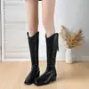 Botas vaqueras retro occidentales nuevas de otoño 2026 para mujer, botas de media pantorrilla, punta cuadrada, tacón grueso, botas largas adelgazantes 66-22