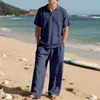 Comércio Exterior Transfronteiriço Terno Masculino Estação Primavera e Outono Cor Sólida Linho Lapela Camisa Calça Comprida Conjunto Terno Casual Masculino