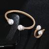 Conjunto de Anel e Pulseira Abertura Pérola Estilo Vintage Elle Mosha Design Ajustável Joias em estoque