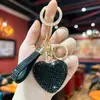 Suministro Exclusivo Transfronterizo de Llavero de Arcilla Doble Cara con Forma de Corazón con Pedrería Completa, Colgante Metálico para Llave de Coche con Pedrería Brillante