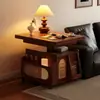 Mesa Lateral de Altura Ajustable, Carrito Móvil Plegable, Mesa de Té de Madera Maciza, Mesa de Comedor Multifuncional para Sofá para Apartamentos Pequeños