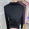 Nova Camisa de Gola Alta Meia-manga para Base Feminina no Outono e Inverno, Camiseta de Manga Longa, Camisa de Malha Elástica, Top da Moda Tamanho Grande
