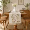 Camino de mesa, Disponible en stock, Diseño de rama botánica bordada en poliéster con flecos de borlas, Múltiples diseños disponibles para comedor, fiesta y decoración del hogar, Suministro directo de fábrica