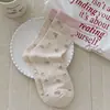 26 Anos de Produtos Originais Novos, Meias Longas de Algodão com Estampa Floral Inspirada no Outono, Punhos Bolha, Etiqueta de Tecido, Meias com Laço, Meias Femininas de Algodão
