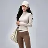 Conjunto de Yoga y Fitness para Uso Diario para Mujer, Top de Manga Larga con Cuello Alto y Cremallera, Conjunto de Pantalones de Running Elásticos de Cintura Alta