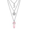 Coluna hexagonal Ágata Pingente Colar Lua Oca Mulheres Multi-camada Colar Cinco Pontas Estrela Multi-camada Colar Mulheres