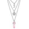 Collar con colgante de ágata de columna hexagonal de moda Collar multicapa para mujer Luna Hueca Cadena multicapa de estrella de cinco puntas para clavícula