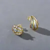 Brincos Ins Estilo Cool Europeu e Americano Plissados Combinando Cores Elegantes Argola de Prata S925 Brincos Femininos com Textura Ondulada Gota d'Água Bicolores