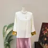 Zhi LiNovo Estilo Chinês Design de Punho Jacquard Base de Abóbora Camisa 2026 Verão Nova Blusa com Pingente de Gola Redonda