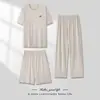 Pijama para Hombre, Modal de Verano para Hombre 2026 Nuevo Conjunto de Tres Piezas de Manga Corta, Estilo Veraniego, Talla Grande, Ropa de Casa Sencilla, Verano