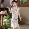 Nuevo Cheongsam de Estilo Chino para Niñas Verano Falda de Gasa Estampada Estilo Chino Traje Tang Vestido Cheongsam Mejorado para Niños Grandes