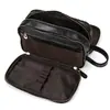 Neceser de Cuero Genuino para Hombres y Mujeres, Cuero Crazy Horse Vintage Bolsa de Cosméticos, Bolsa de Almacenamiento con Forro Impermeable, Neceser