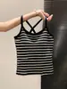Camisola Corta de Verano para Mujer con Copas, Espalda Cruzada, Rayas Laterales que Reducen el Busto, Sin Mangas de Algodón, Espalda Hermosa