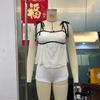 Europeu e americano embrulhado peito lace-up arco pequeno estilingue top menina sexy cor sólida laço ondulação top feminino su3717