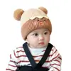 Touca de Tricô Versátil para Bebê Outono e Inverno, Touca de Lã Fofa com Duas Bolas, Touca Quente Protege-Orelhas para Meninos e Meninas, Touca de Desenho Animado Super Fofa