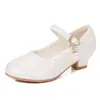 Sapatos de Couro de Salto Alto para Meninas Estilo Novo Primavera e Outono Sapatos de Ballet Brancos Sapatos de Princesa Estilo Coreano Sapatos de Dança para Apresentação Escolar