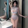 Binglioguo Export Sexy Cortado em Três Pontos Lingerie Sexy Listrado Expondo os Seios Fenda Conjunto de Duas Peças Biquíni Europeu e Americano