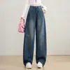 Pantalones Curvos de Mezclilla Retro para Mujer, Novedad Principios de Otoño 2026, Pantalones Rectos Adelgazantes de Cintura Alta, Pantalones de Pierna Ancha con Diseño Único