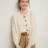 Cárdigan de Punto Grueso de Cachemira Retorcido de Siete Agujas para Mujer, Manga Larga, Holgado, Aspecto Adelgazante, Chaqueta Cálida, Cuello Redondo, de Botones