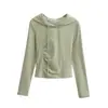 Sudadera con capucha de manga larga, color liso, corte ajustado, estilo europeo y americano para mujer, estilo callejero 2026, top corto de cintura alta, adelgazante