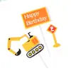 Decoración para Pastel de Cumpleaños Figura de Excavadora con Bandera Vehículo de Construcción para Niño Pequeño Topper Temático 3D