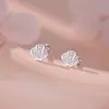 Aretes de Plata Pura S999 Estilo Fresco Rosa Concha Circonita Rosa Rosca para Mujer, Lindos, Dulces, Suaves, Lujo Ligero, Elegantes, Mayoreo