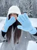 2026 Nuevos Guantes de Invierno Cálidos de Piel Sintética de Visón Estilo Coreano Hilo de Piel Sintética de Conejo Guantes sin Dedos con Puño Largo de Canalé Guantes de Punto para Pantalla Táctil