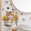 Nuevo divertido f67 caricatura baño gato flor de girasol baño baño decoración pegatina de pared
