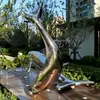 Anillo Escultura de Fuente de Agua Grande de Acero Inoxidable Hecho a Medida Hueco Superficie de Espejo Luminoso Arte Abstracto Adorno de Paisaje Exterior