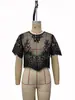 2026 Moda cruzada europea y americana para mujer diseño casual vacacional verano nuevo blusa de encaje top holgado de cuello redondo de manga corta