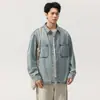 Camisa Jeans Vintage Lavada Retro Americana com Lapela e Manga Longa para Homem 2026 Primavera Novo Estilo Jaqueta Cardigã Tendência Atacado