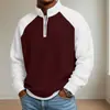Sudadera con Capucha de Punto Gofrado con Bloques de Color y Parches para Hombre, Sudadera Holgada de Manga Larga, Sudadera de Punto Gofrado Pesada para Hombre