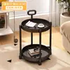 Mesa de Centro Dupla Camada Mini Móvel para Uso Lateral de Sofá, Mesa Pequena Minimalista, Prateleira Pequena de Armazenamento de Cabeceira para Quarto e Varanda