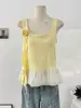 Design Francês Flor Tridimensional Fita Camisola Feminina Verão Novo Top com Saia Franzida Moda Feminina