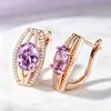 Pendientes ovalados de circón morado estilo europeo y americano, superventas transfronterizos, pendientes huecos con incrustaciones de diamantes y gemas de colores, venta al por mayor