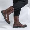 Botas de cano médio estilo britânico retrô, sapatos masculinos, outono e inverno, novas botas masculinas de couro estilo cowboy ocidental, bico fino e longo