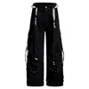 Pantalones cargo de estilo americano multibolsillos para hombre y mujer, con decoración de cadena punk Maillard, pantalones largos casuales rectos holgados de alta moda