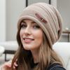 Chapéu de Outono e Inverno Moda Feminina Grande Circunferência Cabeça Solta Chapéu de Lã Forrado de Lã Engrossado Chapéu de Lã Quente de Malha