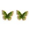 Pendientes de Mariposa de Cristal de Zircón Verde Frescos y Sencillos con Baño de Oro Real, Pendientes de Alta Gama Dulces y Elegantes para Mujer