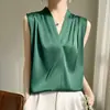 Camisola de Satén de Seda con Cuello en V para Mujer Traje de Verano Camisa sin Mangas Top de Color Sólido con Cuello Halter