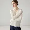 Design bordado em renda, cardigã de malha 100% caxemira pura, decote V feminino, caimento solto, efeito emagrecedor, perfeito como camada externa ou blusa