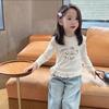 Ropa de Verano para Niñas Lindas Nuevo Estilo Coreano Moda para Bebé Niña Manga Larga Ropa Casual Infantil Top Camiseta de Encaje con Lazo